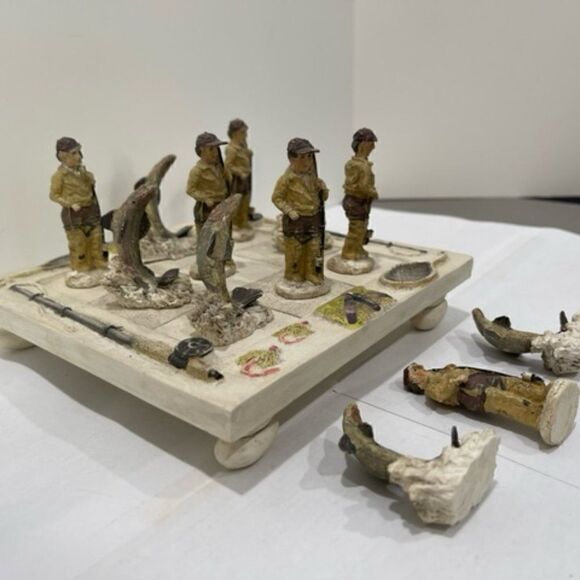 hen-feathers tic tac toe fishing table decor accents home fisherman fish ceramic - Picture 7 of 8